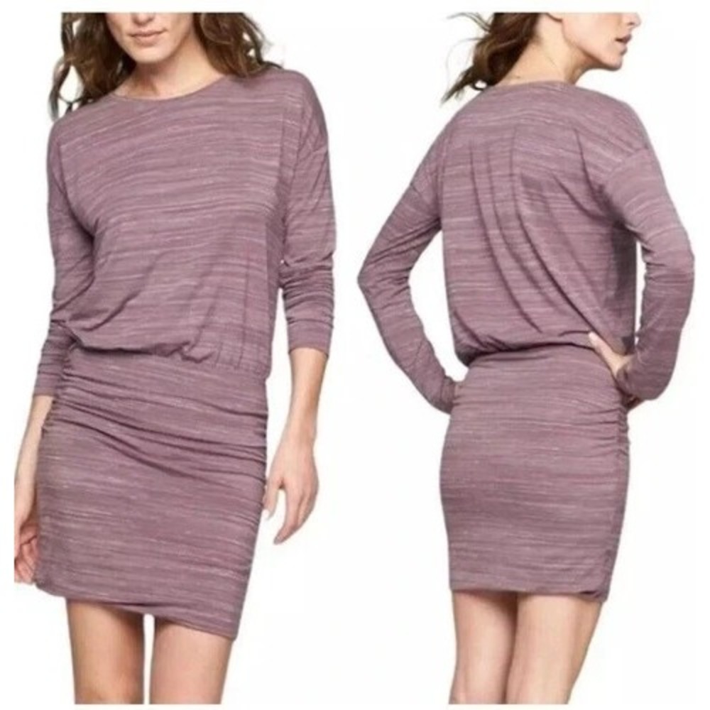 NWT Athleta Maude Weathered Avenues Soft Stretch Heathered Ruched Dress Small